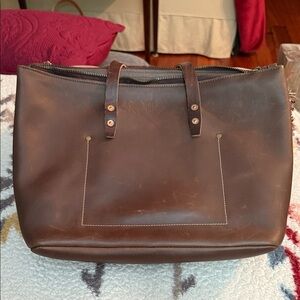 WP Standard Brown Leather Handbag with Zipper Closure and Inside Pocket